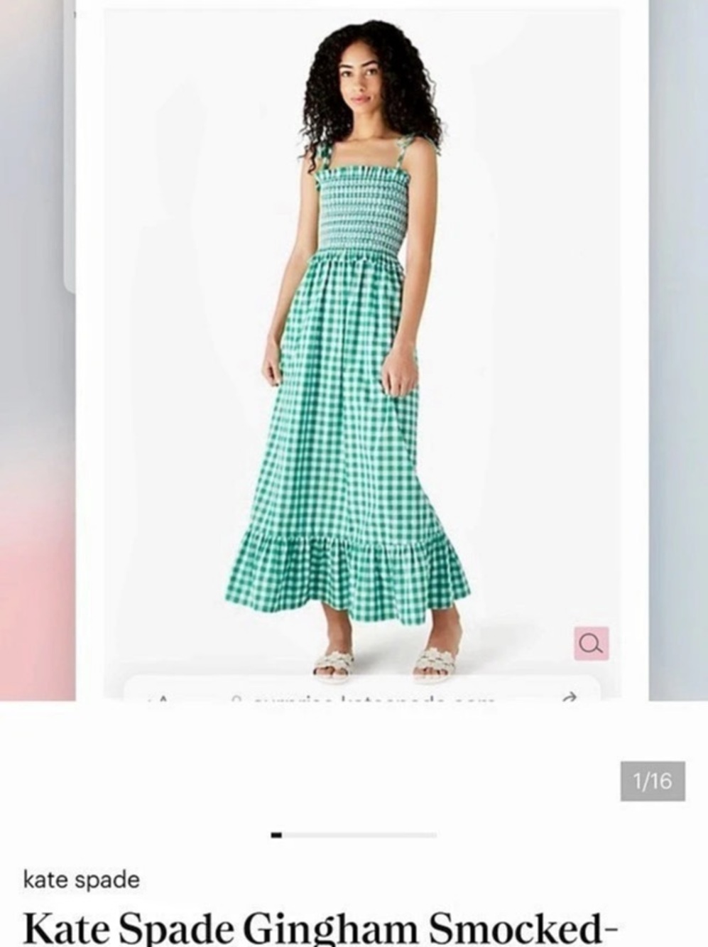 Kate Spade Gingham Smocked-Bodice Dress Gingham Maxi Dress in Green & White